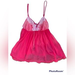 Victoria’s Secret Red Mesh Lace Teddy Sexy Lingerie sz M EUC Babydoll Barbie